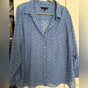 Tommy Hilfiger Blue Daisy Sheer Patterned Button Down Blouse